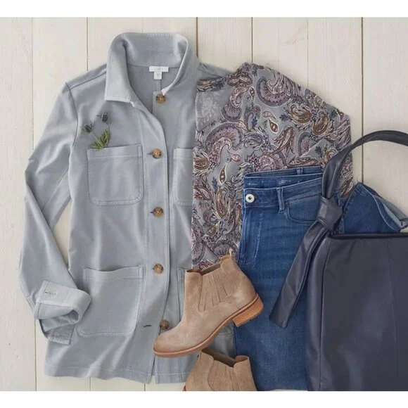 J. Jill Garment-Dyed Anorak Jacket Light Blustone Blue 2X NWT Shacket - Picture 3 of 14